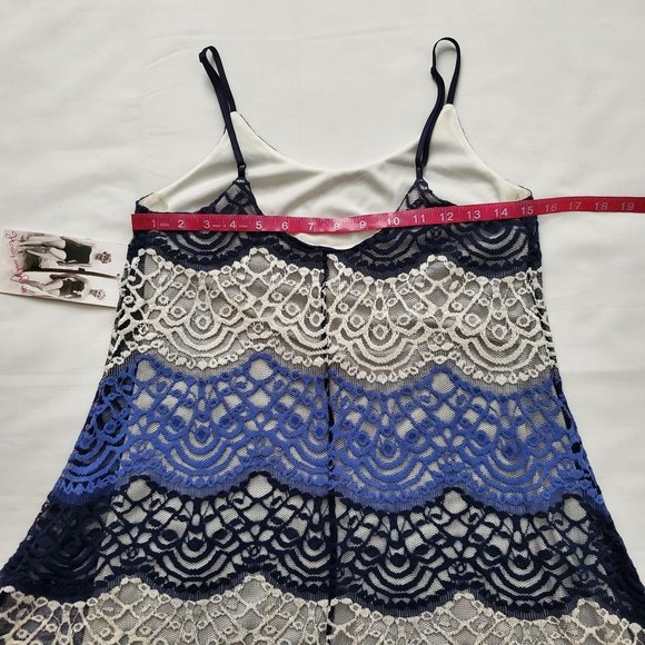 Honey And Rosie Women's White/Blue Lace Overlay Lined Cami Dress Size Small NWT - Picture 9 of 11